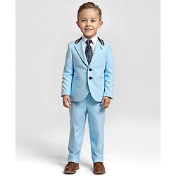 Babyhug Full Sleeves Party Suit with Bow Solid - White Blue