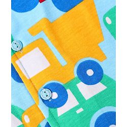 Babyhug Cotton Knit Half Sleeves Shorts Night Suit With Car Print - Light Blue