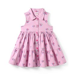 Babyhug Single Jersey Knit Sleeveless Front Open Frock With Floral Print - Lilac