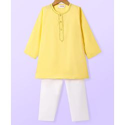 Babyhug Cotton Woven Full Sleeves Kurta & Pyjama Set With Embroidery - Yellow