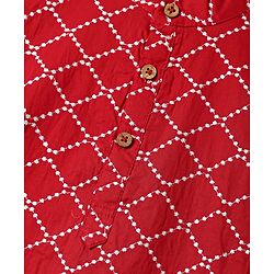 Babyhug Cotton Woven Full Sleeves Kurta & Pyjama Set With Square Embroidery - Red