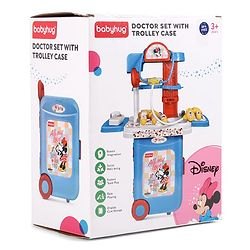 Babyhug Disney Mickey & Friends Doctor Trolley for Kids| Kids Doctors Play Set trolley, Medical Trolley Cart for Kids with 18 Pcs - Blue & Red