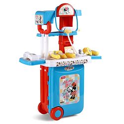 Babyhug Disney Mickey & Friends Doctor Trolley for Kids| Kids Doctors Play Set trolley, Medical Trolley Cart for Kids with 18 Pcs - Blue & Red