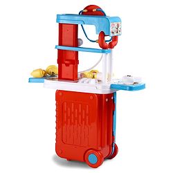 Babyhug Disney Mickey & Friends Doctor Trolley for Kids| Kids Doctors Play Set trolley, Medical Trolley Cart for Kids with 18 Pcs - Blue & Red