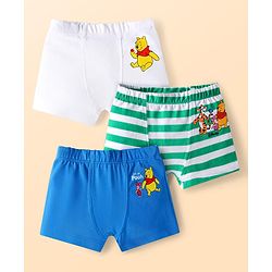 Babyhug Disney Lycra Knit Striped Trunks with Winnie & Friends Graphics Pack of 3 - Yellow Blue & White