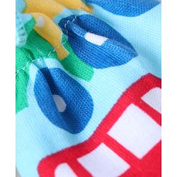 Babyhug 100% Cotton Knit Mittens & Booties Set with Car Print - Blue
