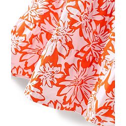 Babyhug Single Jersey Knit Sleeveless Frock with Floral Print & Bow Applique - Orange & White