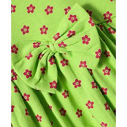 Babyhug Single Jersey Knit Sleeveless Floral Printed Frock with Headband Bloomer & Bow Applique - Light Green