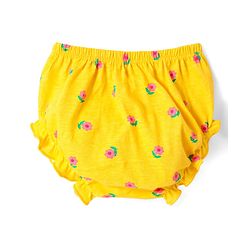 Babyhug Single Jersey Knit Half Sleeves Floral Printed Frock With Bow Applique & Bloomer - Yellow