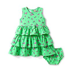 Babyhug Single Jersey Knit Sleeveless Floral Printed Frock with Bloomer & Bow Applique - Light Blue