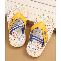 Cute Walk by Babyhug Flip Flops with Back Strap Closure & Animal Print - Yellow Blue & White