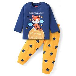 Babyhug Cotton Knit Full Sleeves Night Suit With Floral Print - Navy Blue main image 0