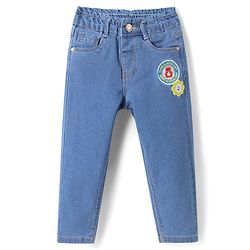 Babyhug Full Length Stretchable Washed Denim Joggers- Blue