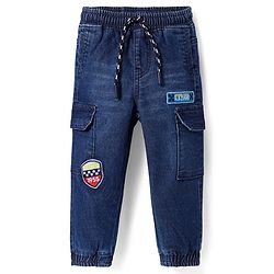 Babyhug DENIM Washed Full Length Jeans With Stretch & Suspender - Blue