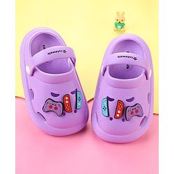 Cute Walk by Babyhug Clogs with Back Strap & Game Theme Applique - Purple