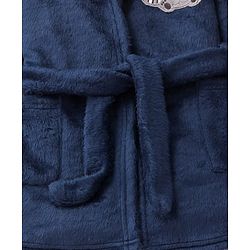 Babyhug Velour Knit Full Sleeves Hooded Bath Robe With Elastic At Waist & Raccoon Patch - Navy Blue