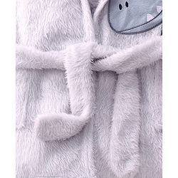 Babyhug Terry Knit Full Sleeves Hooded Bath Robe With Dino Patch - Grey