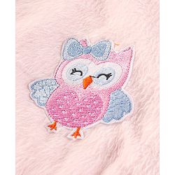Babyhug Velour Knit Full Sleeves Hooded Bath Robe With Elastic At Waist & Owl Embroidery - Light Pink