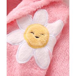 Babyhug Velour Knit Full Sleeves Hooded Bath Robe With Floral Patch - Pink