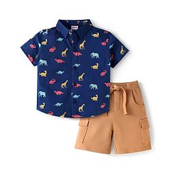 Babyhug Single Jersey Knit Half Sleeves T-Shirt & Shorts With Camouflage Print - Grey & Blue