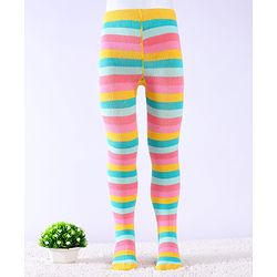 Cute Walk by Babyhug Knit Antibacterial Striped Footed Tights - Pink Blue & Yellow