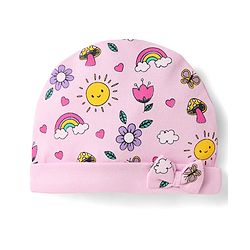 Babyhug 100% Cotton Knit Cap with Knot & Polka Dot Design Pack of 2 - Red main image 0