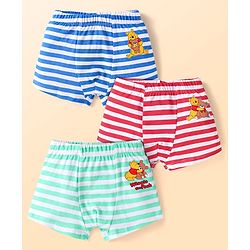 Babyhug Disney Interlock Knit Trunks With Winnie The Pooh Graphics Pack Of 3 - Red Blue & Aqua Blue