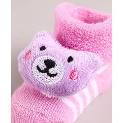 Cute Walk by Babyhug Sock Shoes with Bear Applique - Pink