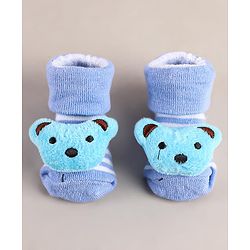 Cute Walk by Babyhug Sock Shoes with Bear Applique - Blue