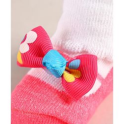 Cute Walk by Babyhug Sock Shoes with Bow Applique - Dark Pink