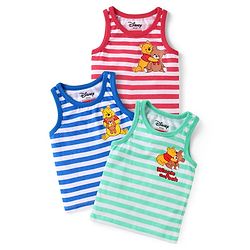 Babyhug Disney Interlock Knit Sleeveless Vests With Winnie The Pooh Graphics Pack of 3 - Red Blue & Green