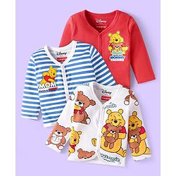 Babyhug Disney Interlock Knit Full Sleeves Jhablas with Winnie the Pooh Graphics & Stripes Pack of 3 - Red White & Blue
