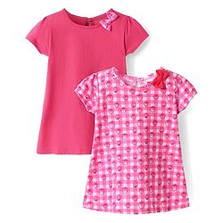 Babyhug Single Jersey Knit Half Sleeves Dresses With Strawberry Print & Bow Applique Pack of 2 - Dark Pink