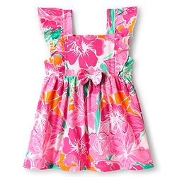 Babyhug Single Jersey Knit Sleeveless Frock with Floral Print & Bow Applique - Pink