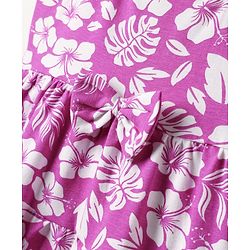 Babyhug Single Jersey Knit Sleeveless Floral Printed Frock with Headband & Bow Applique - Plum