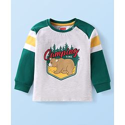 Babyhug Cotton Knit Full Raglan Sleeves T-Shirt with Bear Print - Grey & Green