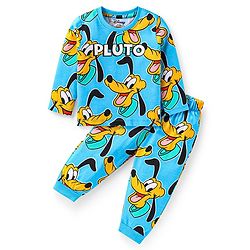 Babyhug Disney Single Jersey Knit Full Sleeves Night Suit with Pluto Graphics - Light Blue