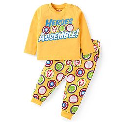 Babyhug Marvel Single Jersey Knit Half Sleeves Shorts Night Suit With Captain America Graphics - Red & White