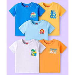 Babyhug Cotton Knit Half Sleeves T-Shirts with Beach Theme Print Pack of 5 - Multicolor