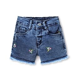 Babyhug Denim Full Length Washed Jeans With Stretch & Floral Embroidery -  Blue main image 0