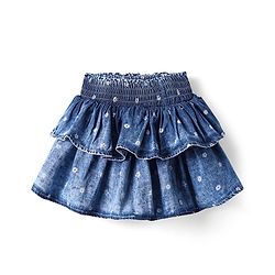 Babyhug Mid Thigh Frilled Denim Skirt With Polka Dot Print - Blue