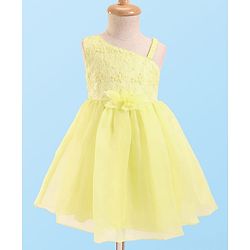 Babyhug Woven Sleeveless Party Dress with Floral Embroidery on Yoke - Yellow