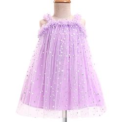 Babyhug Woven Sleeveless Mesh Party Dress With Silver Foil Polka Dot Print - Lavender