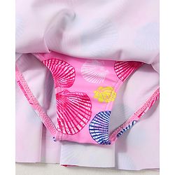 Babyhug Frill Sleeves Frock Swimsuit With Sea Shells Print & Bow Applique - Pink