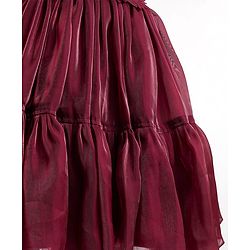 Babyhug Woven Sleeveless Party Dress With Floral Applique - Maroon