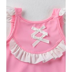 Babyhug Sleeveless V Cut Swimsuit with Frill Detailing & Cap - Pink