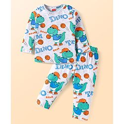 Babyhug Cotton Knit Single Jersey Full Sleeves Night Suit With Text Print - Navy Blue