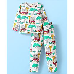 Babyhug Cotton Knit Half Sleeves Co-ords Night Suit With Animal Print - Red main image 1