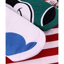 Babyhug Disney Interlock Knit Wash Cloths with Mickey Mouse Graphics & Stripes Pack of 3 L 29 cm X B 29 cm - Green White & Red