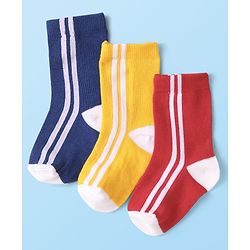 Cute Walk By Babyhug Knit Ankle Length Anti-Bacterial Color Block Socks with Pack of 3 - Red Yellow & Navy Blue
